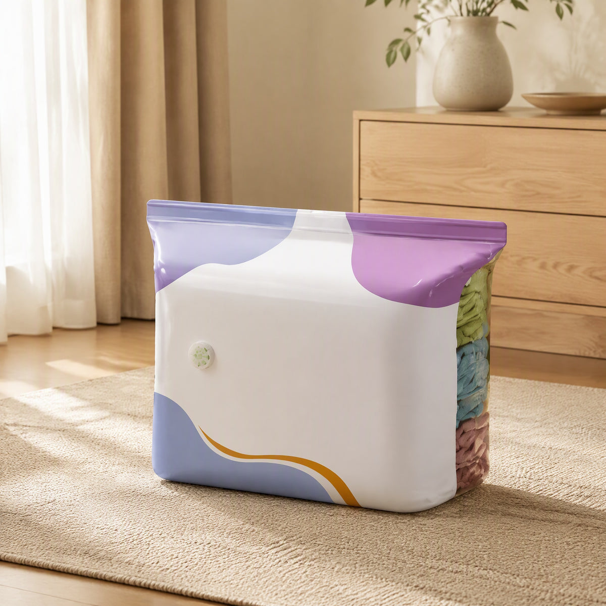 Spacehush™ Pump-Free Compression Storage Bag in a calm home setting