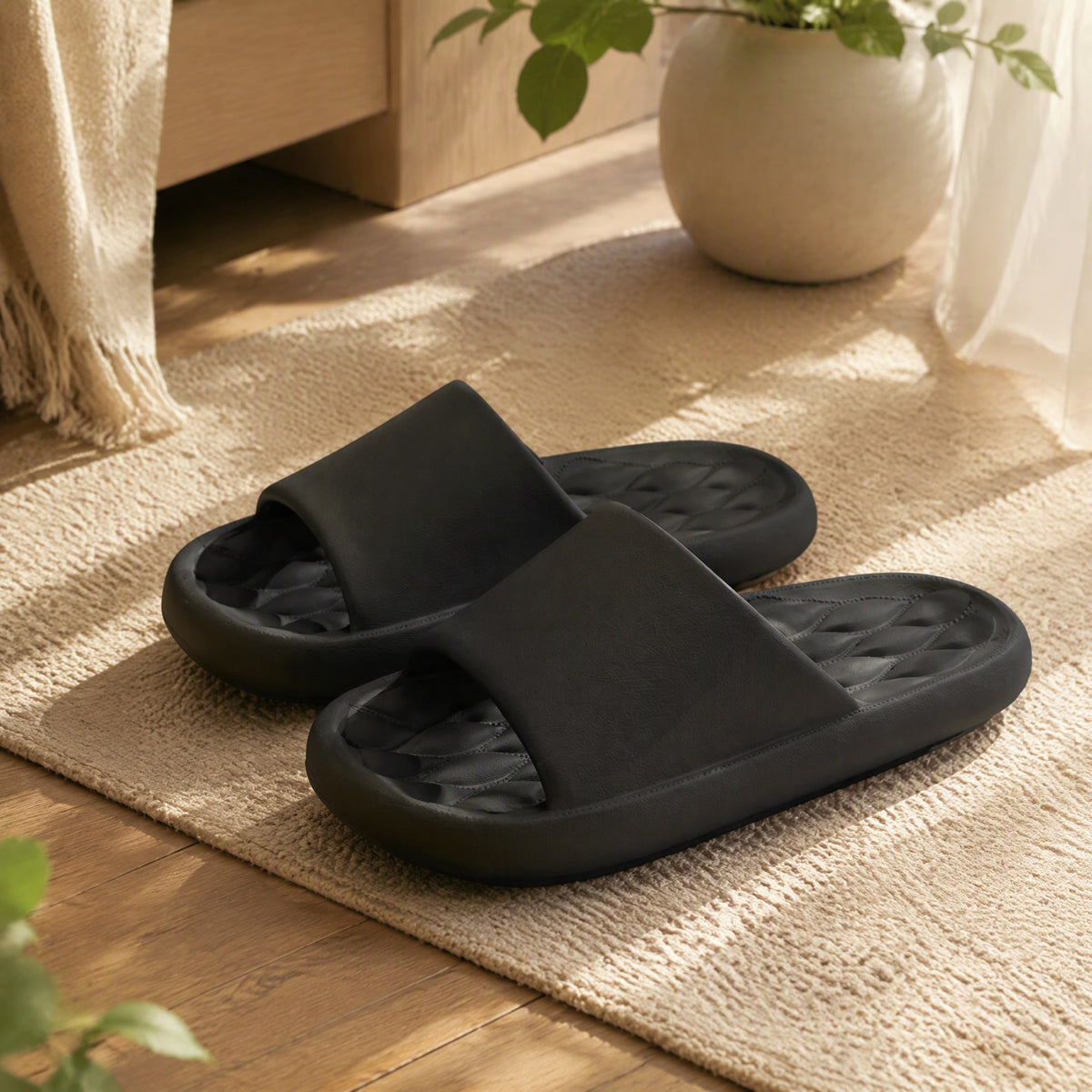 Homepuff™ EVA Foam Home Slippers in a calm home setting