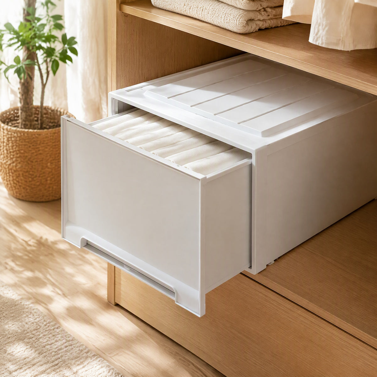Shelfmate™ PP Closet Storage Box in a calm home setting