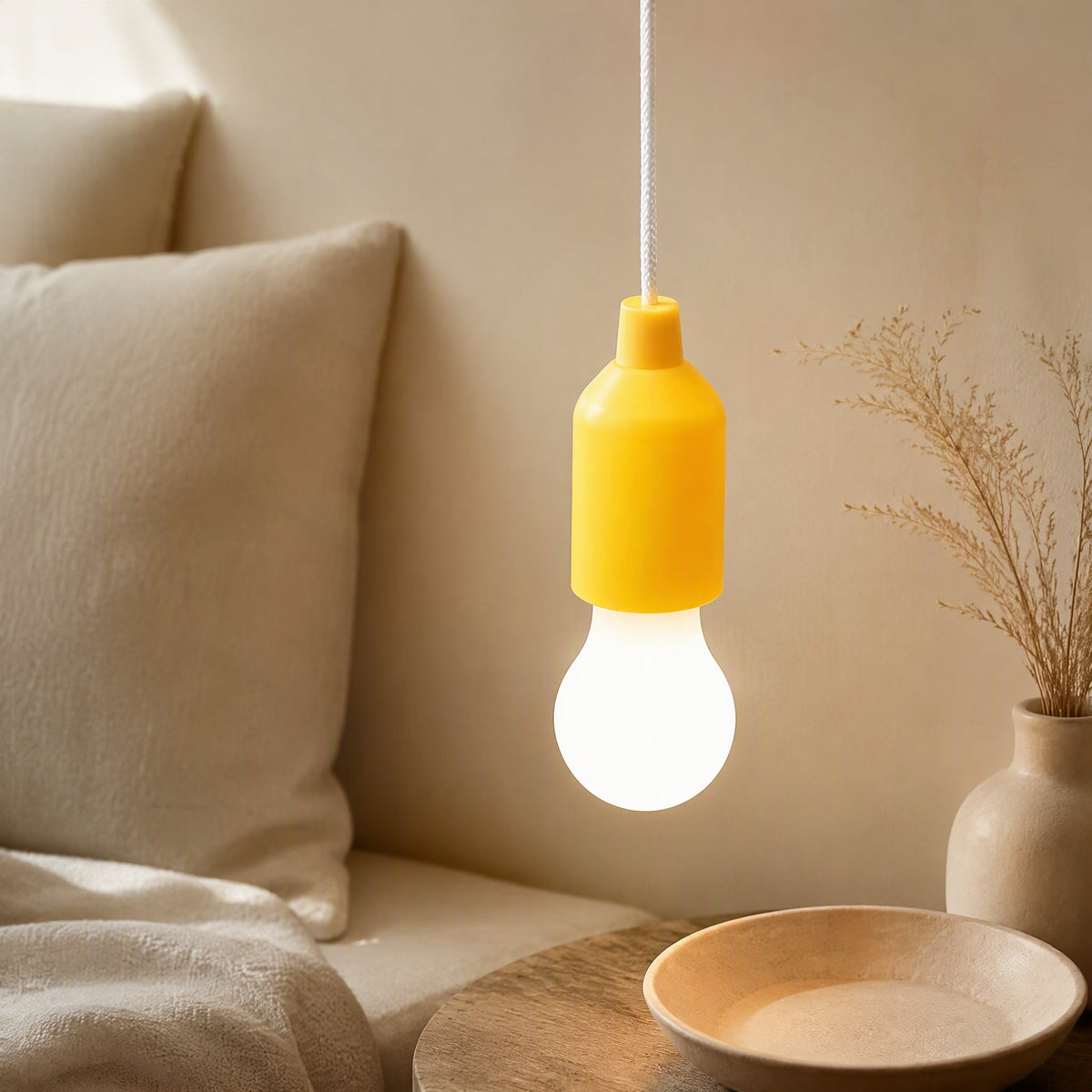 Drawglow™ Battery-Powered LED Drawstring Lamp, styled close view
