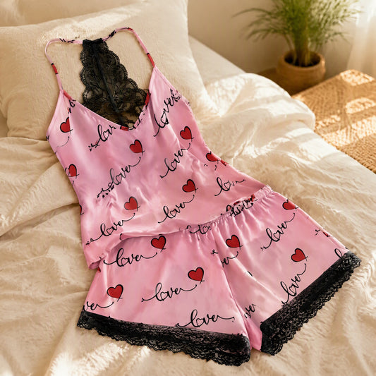 Silkdoze™ Milk Silk Camisole Pajama Set in a calm home setting