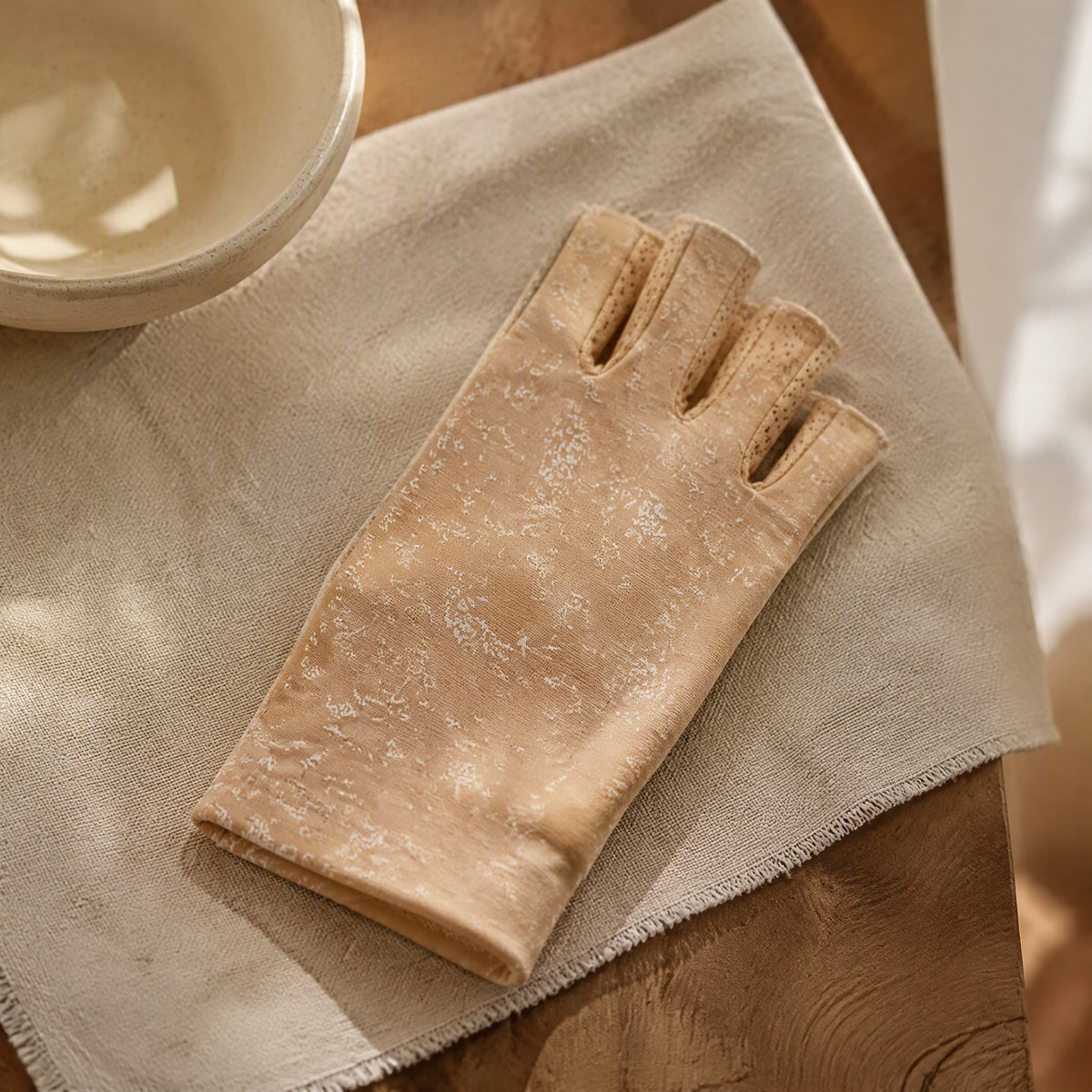 Mittshade™ Cotton Half-Finger Sun Protection Gloves, styled close view
