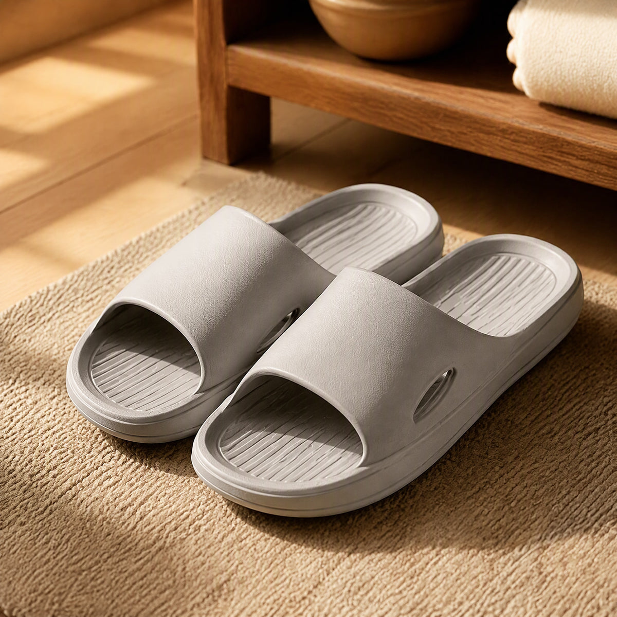 Solesway™ EVA Slippers With Solid Color Design, styled close view
