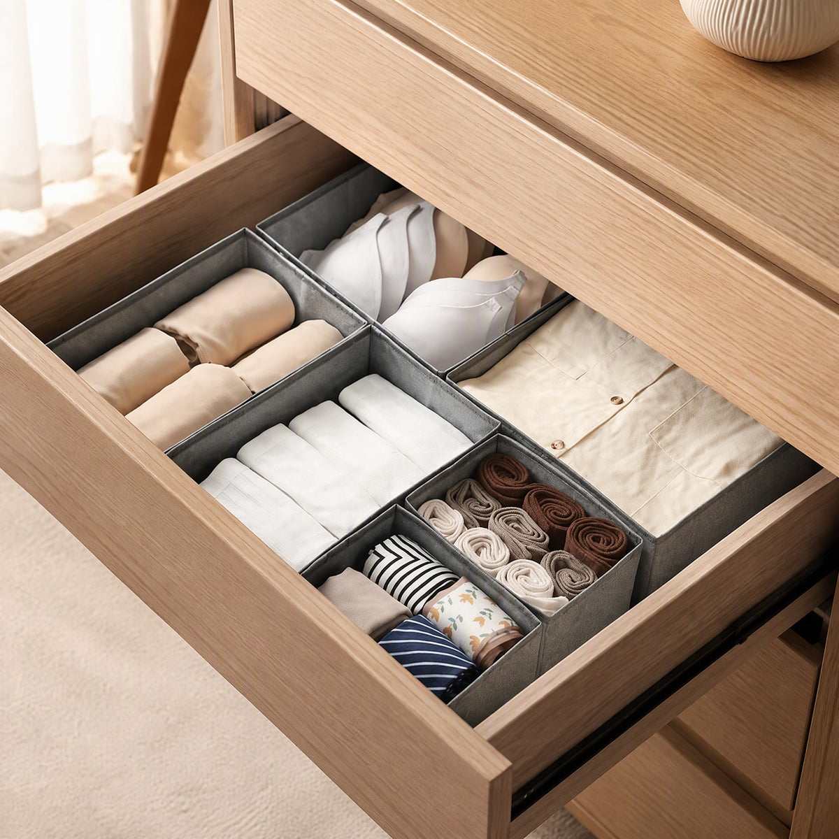 Fabricbin™ Non-Woven Fabric Drawer Storage Box, styled close view