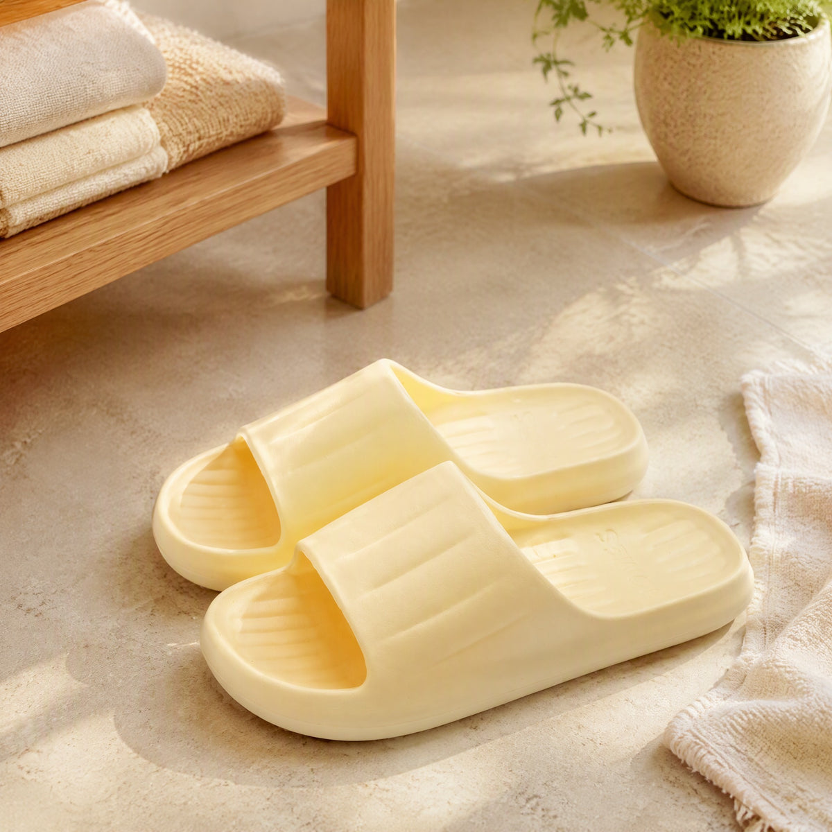 Solevent™ EVA Hollow-Out Slippers in a calm home setting