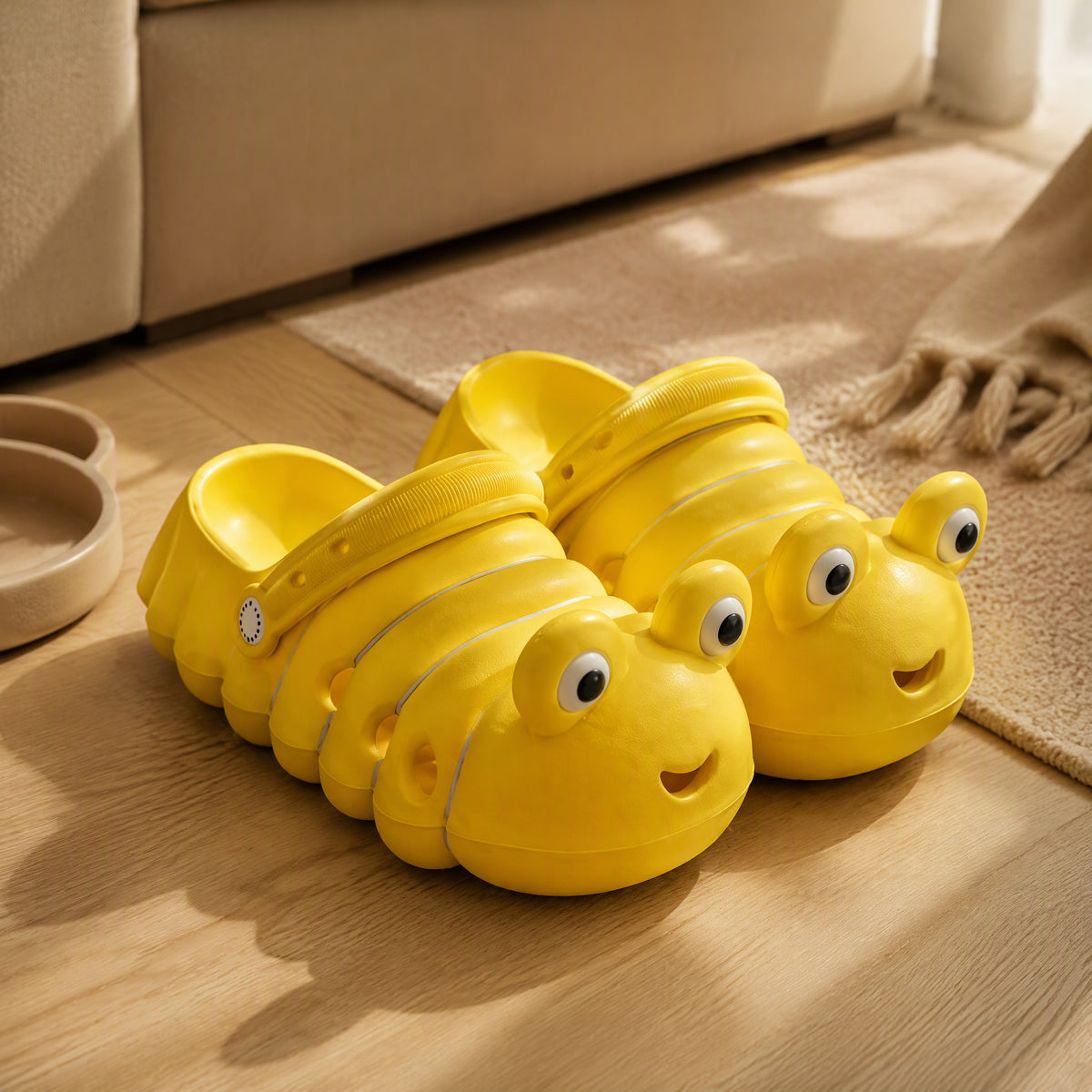 Crawlclog™ Cartoon Caterpillar Clogs, styled close view