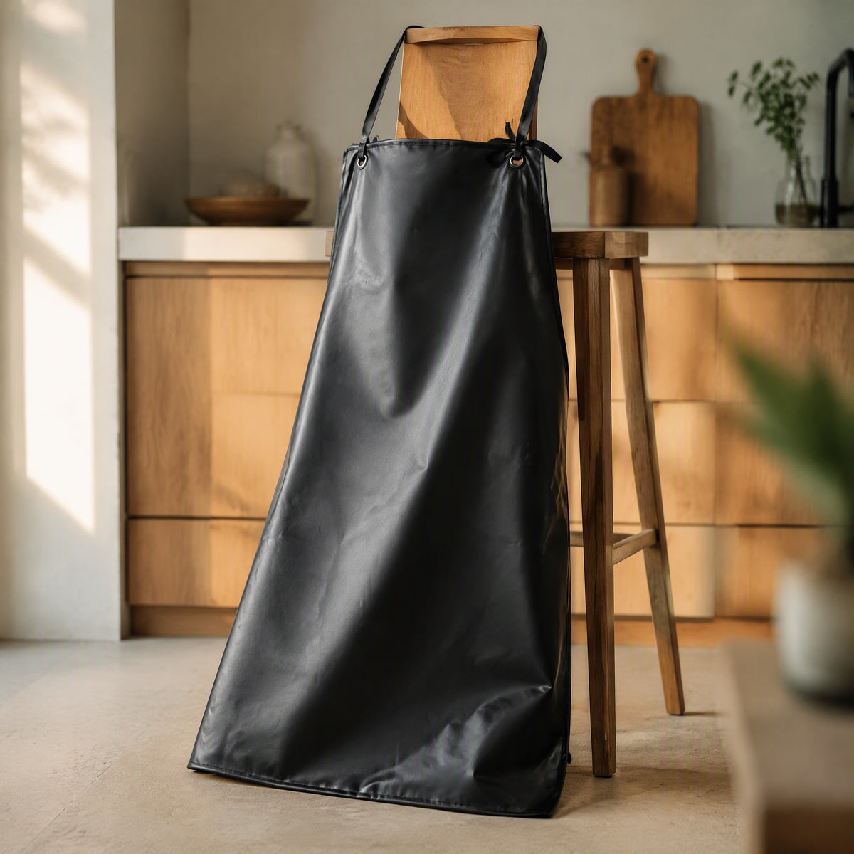 Splashguard™ PVC Waterproof Kitchen Apron, styled close view
