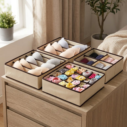 Pairgrid™ Four-Piece Underwear Storage Box Set, styled close view