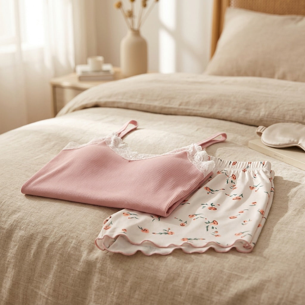 Lacehush™ Lace Camisole Pajama Set, styled close view