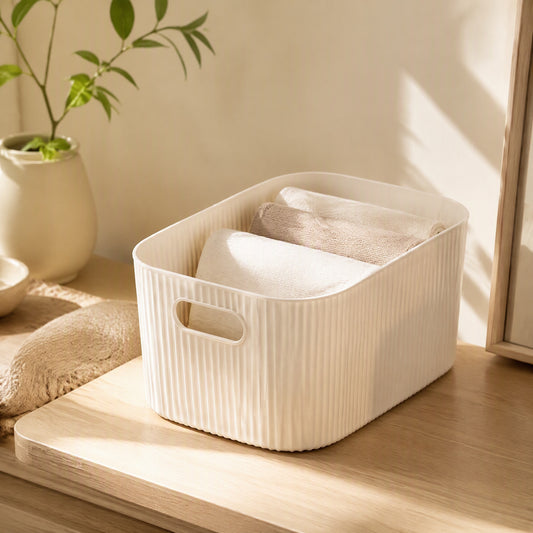 Ribstack™ Plastic Vertical Pattern Storage Box in a calm home setting