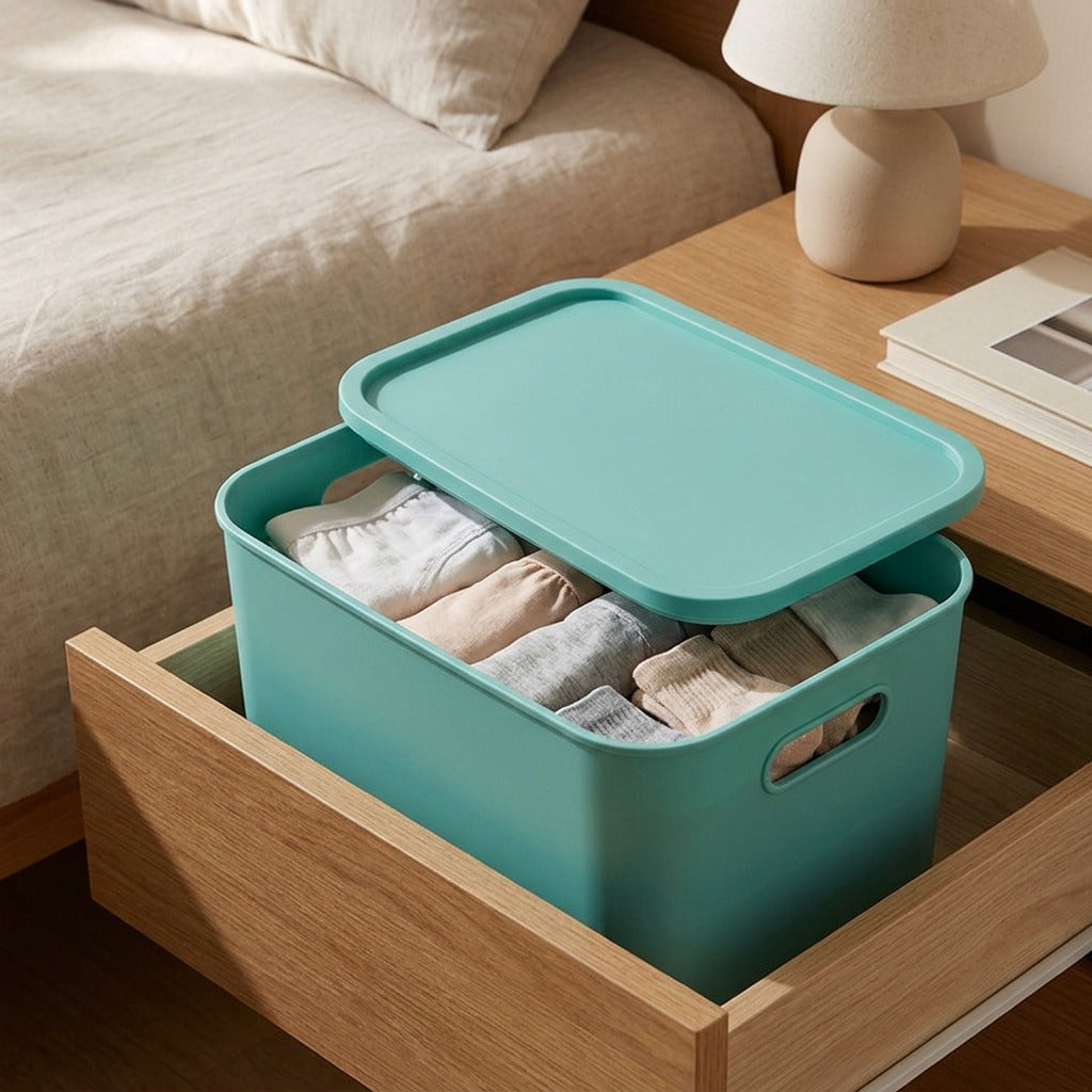 Drawerkeep™ Plastic Lidded Underwear Storage Box, styled close view