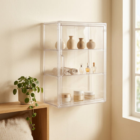 Viewcove™ Transparent Wall-Mounted Storage Box in a calm home setting