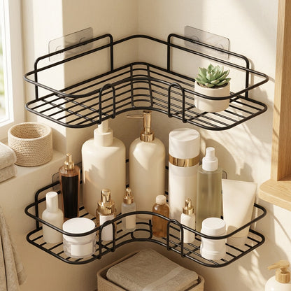 Nookrest™ Iron Bathroom Corner Shelf in a calm home setting