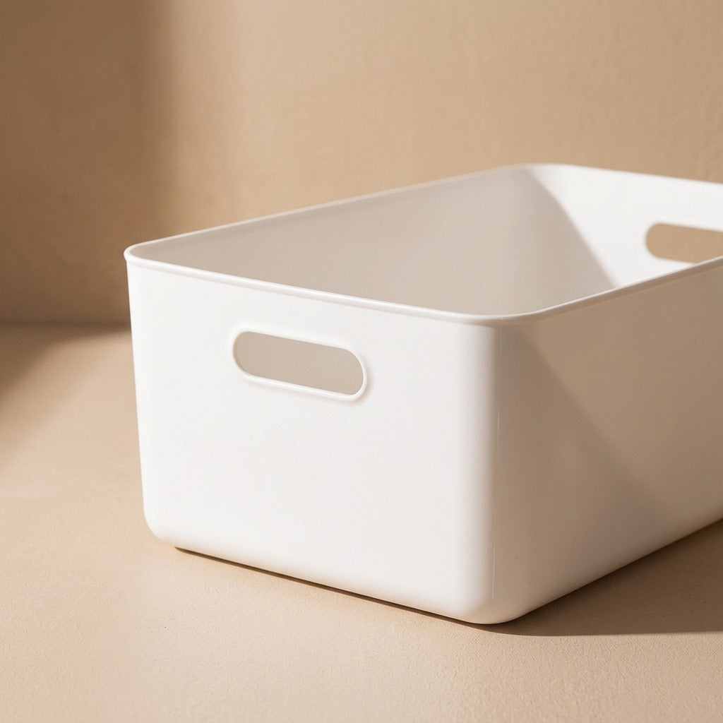 Basknest™ White Plastic Storage Basket, material and detail close-up