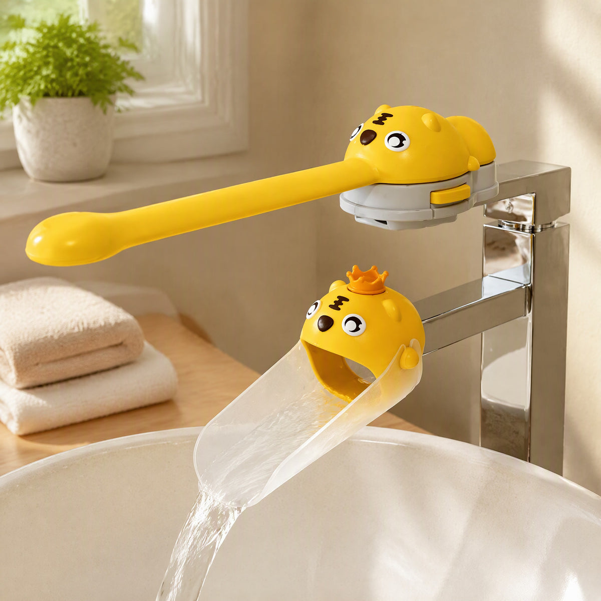 Littleflow™ Silicone Faucet Extender for Children in a calm home setting