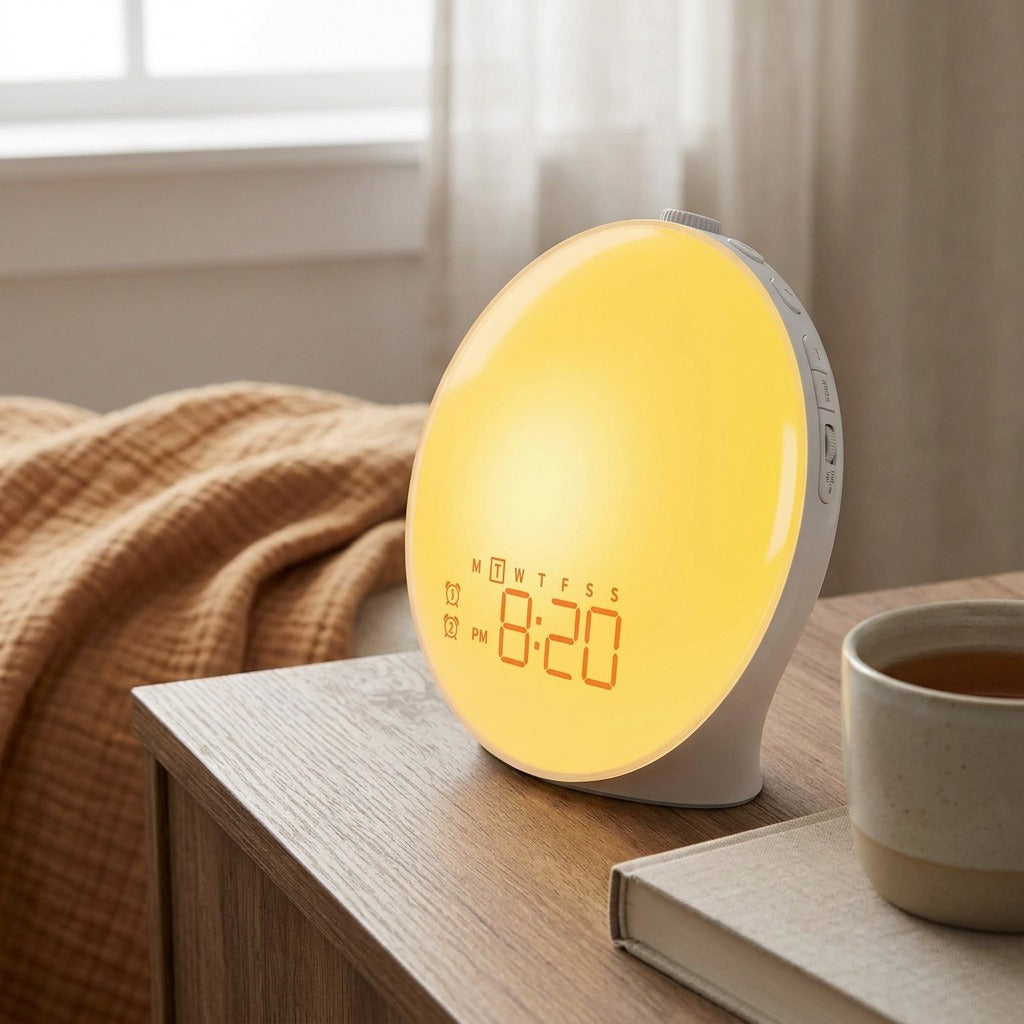 Dawnrest™ Touch Sunrise Alarm Clock With White Noise, styled close view