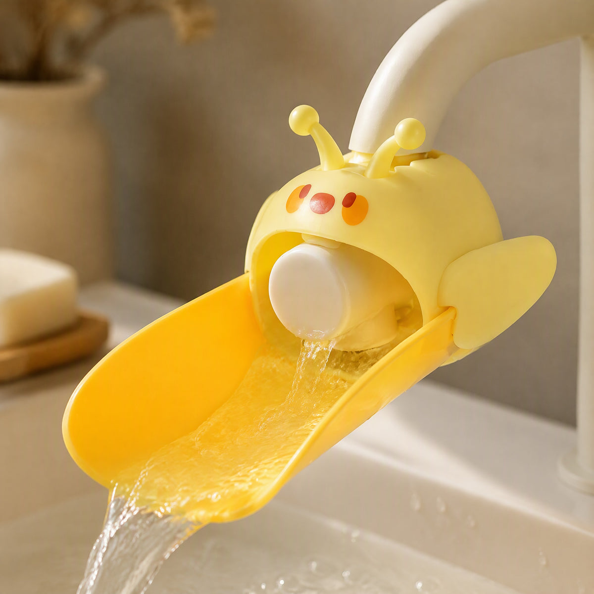 Taptrail™ Cartoon Plastic Faucet Extender, styled close view