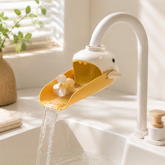 Hueflow™ Cartoon Temperature-Sensitive Faucet Extender in a calm home setting