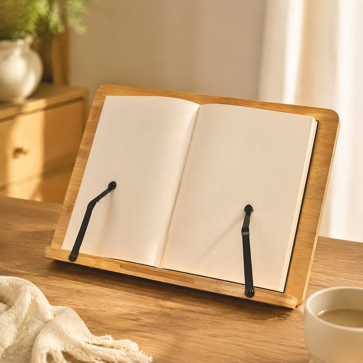 Bambooread™ Nanzhu Bamboo Book Stand, styled close view