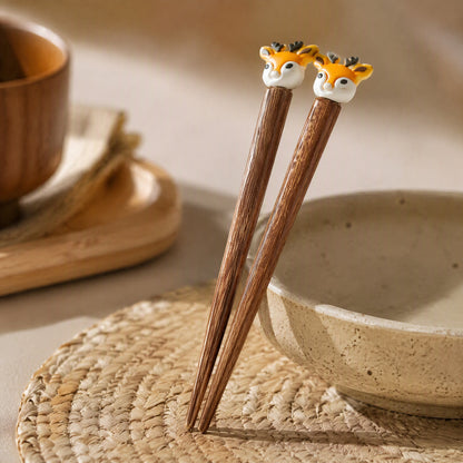 Twigpinch™ Wooden Cartoon Training Chopsticks, styled close view