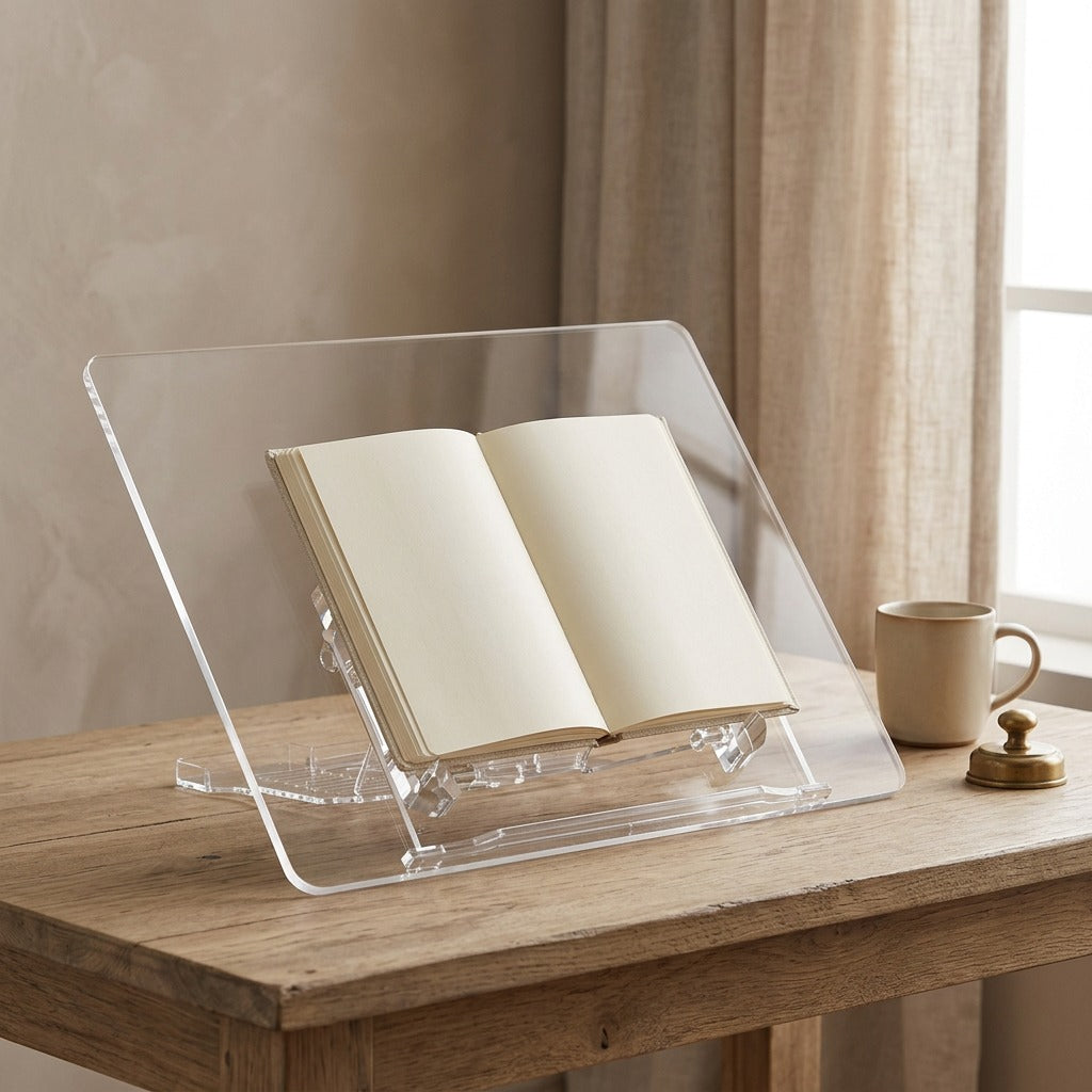 Cleartilt™ Acrylic Adjustable Book Stand, styled close view