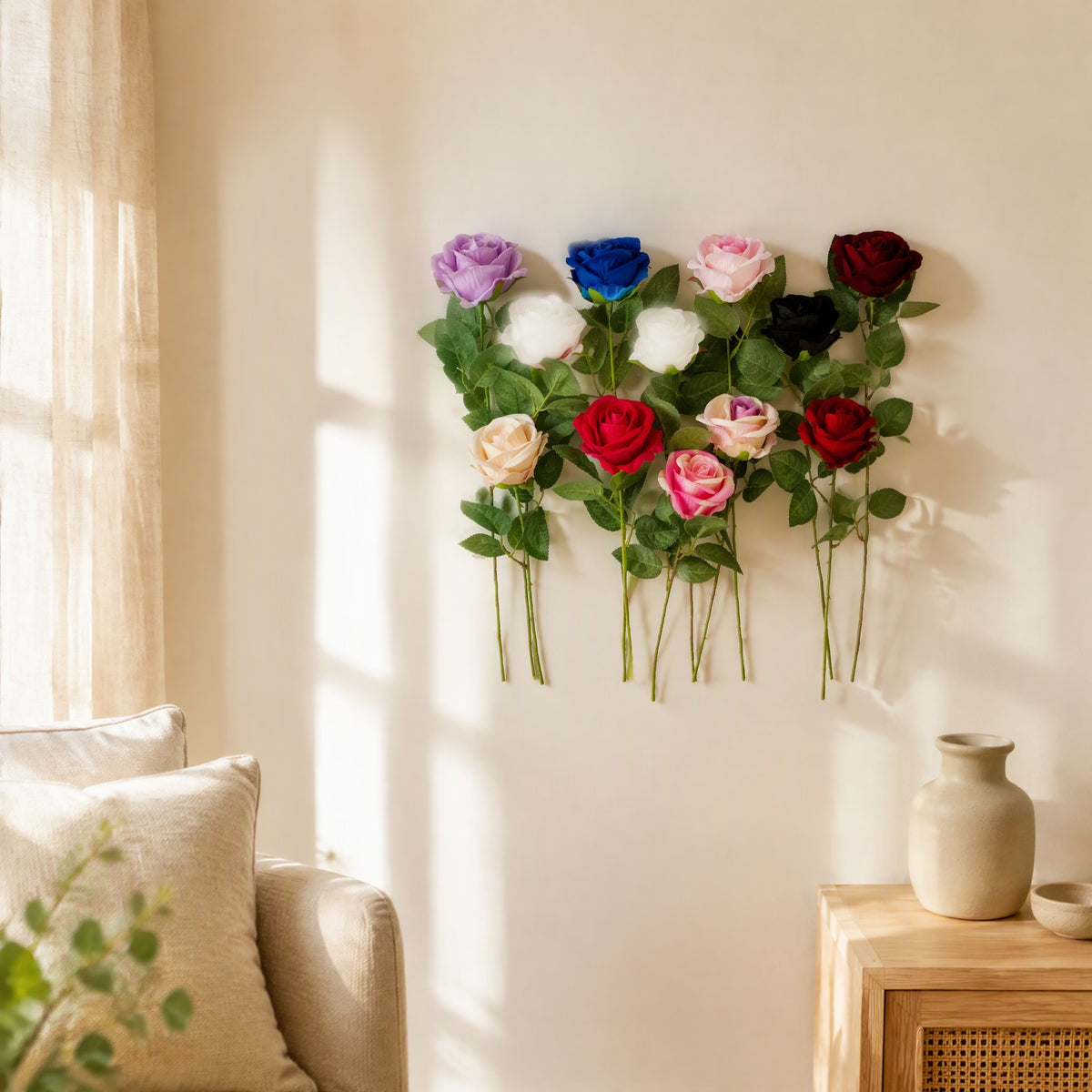 Petalwall™ Handmade Silk Flower Wall Decoration in a calm home setting