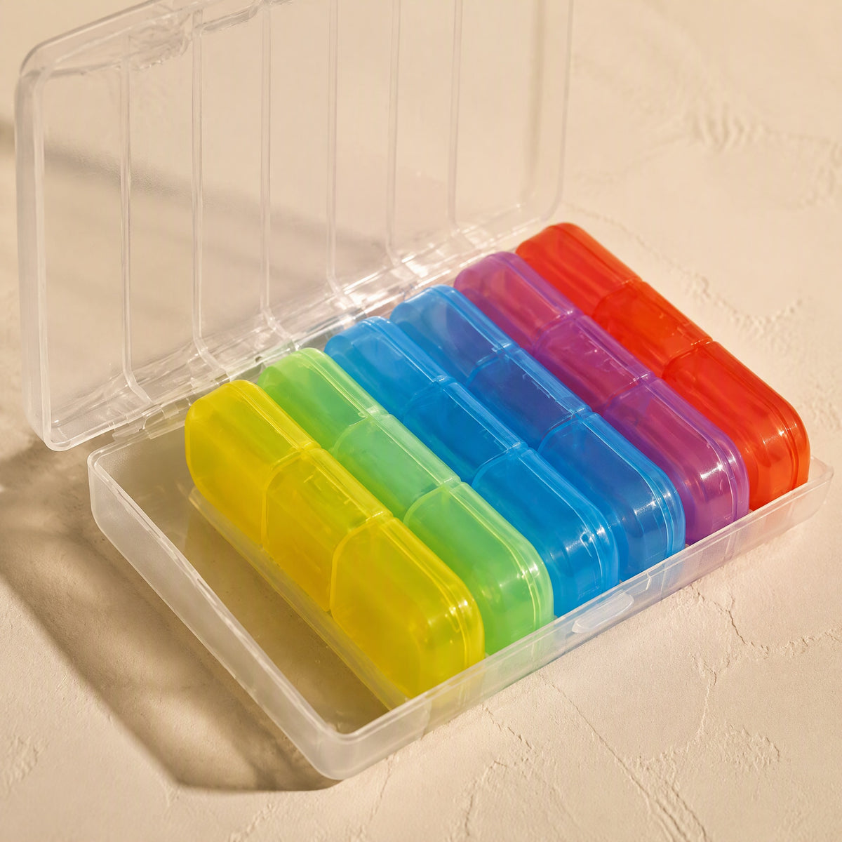Pillweek™ 7-Compartment Plastic Medicine Box, material and detail close-up