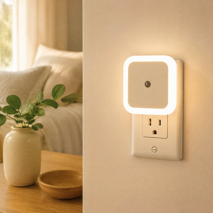 Dusktile™ Square Light-Controlled LED Night Light in a calm home setting