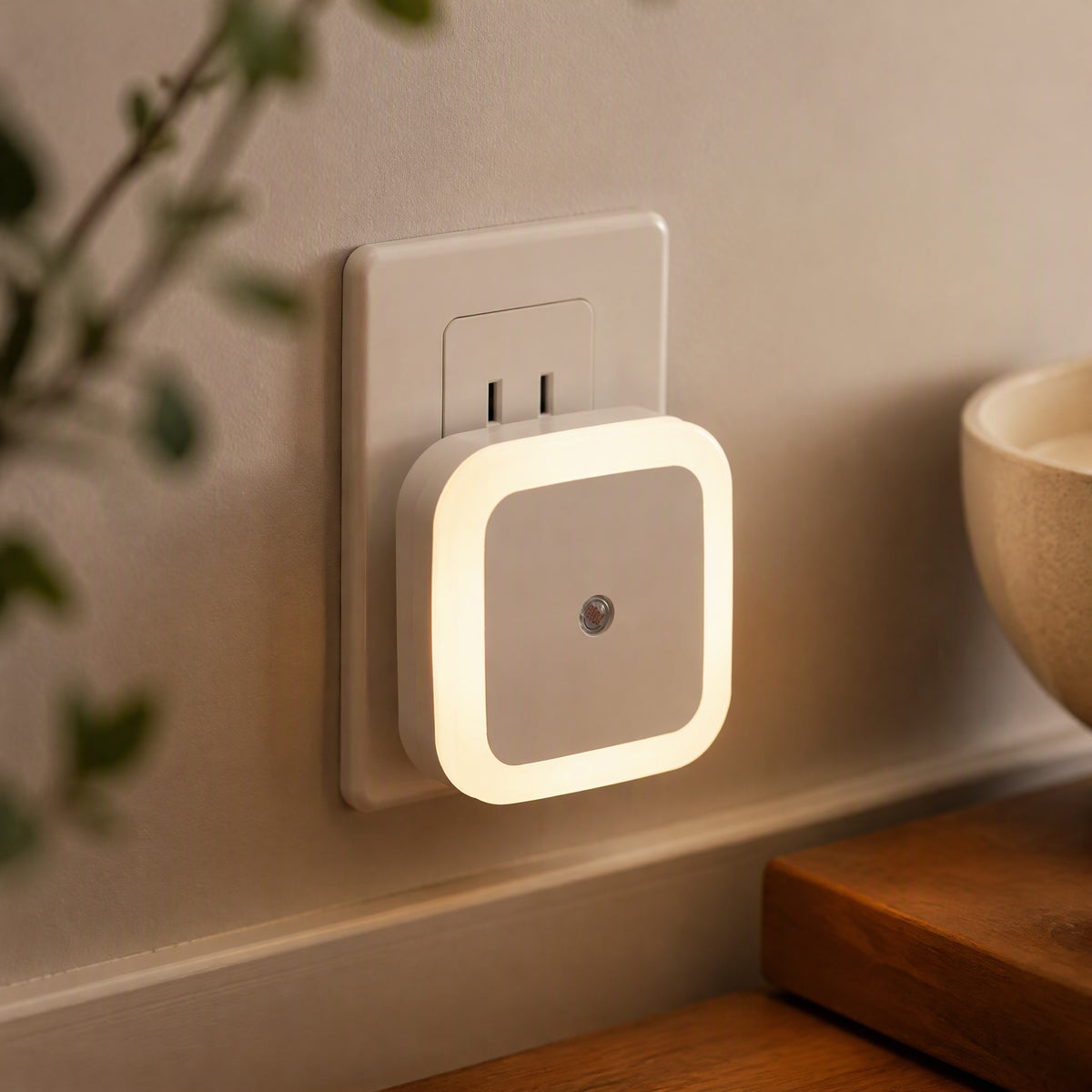 Dusktile™ Square Light-Controlled LED Night Light, styled close view