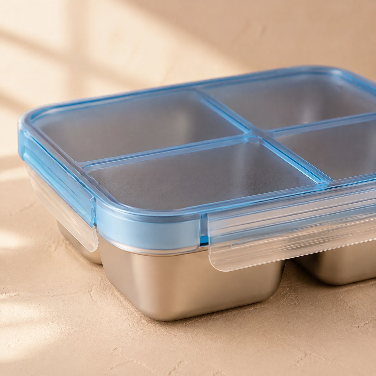 Mealstack™ Four-Compartment Stainless Steel Lunch Box, material and detail close-up