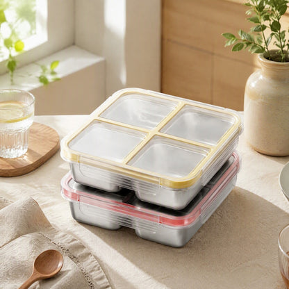 Mealstack™ Four-Compartment Stainless Steel Lunch Box in a calm home setting