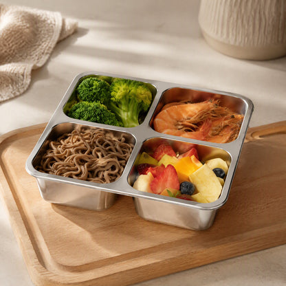 Mealstack™ Four-Compartment Stainless Steel Lunch Box, styled close view