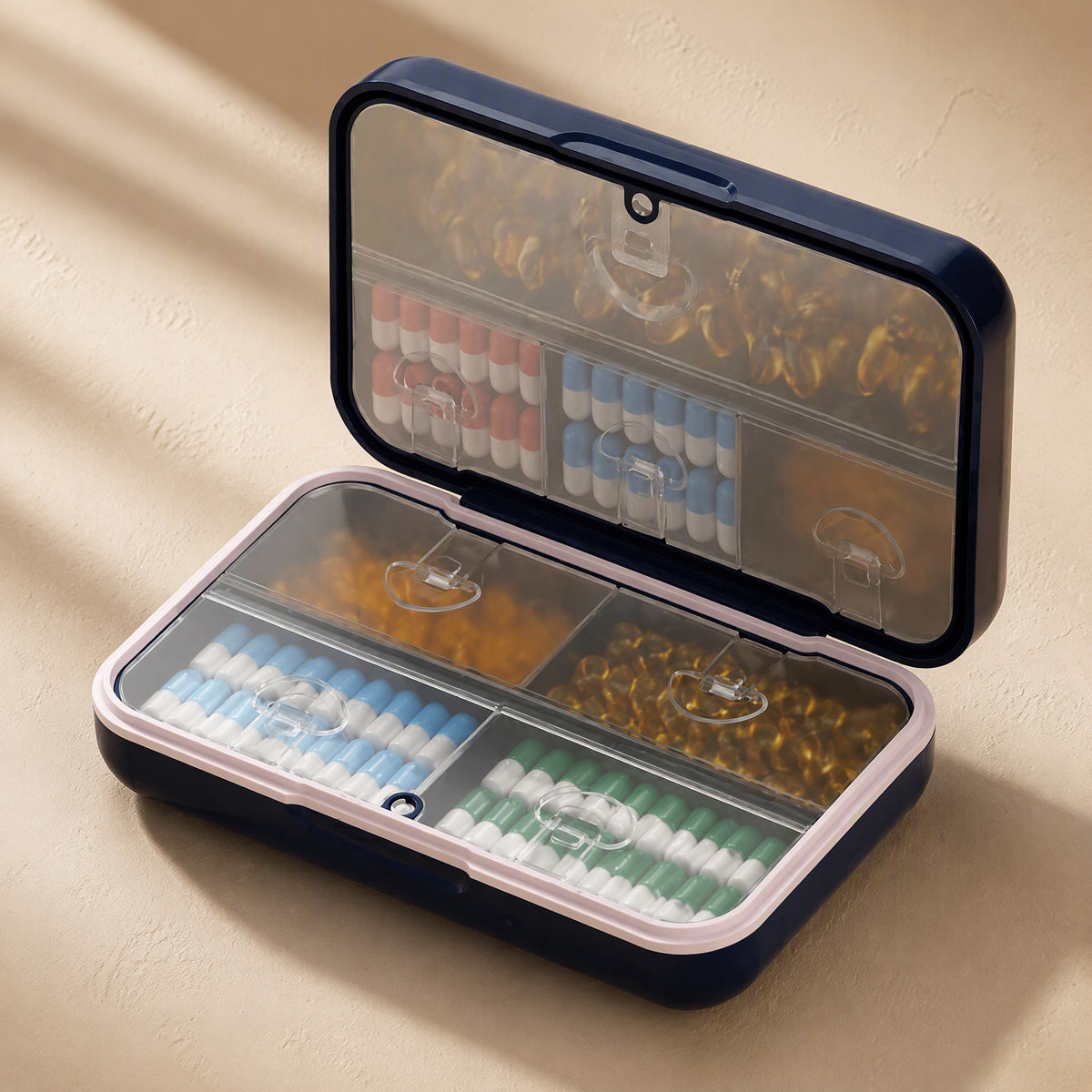 Pillorder™ Eight-Compartment Pill Box, material and detail close-up
