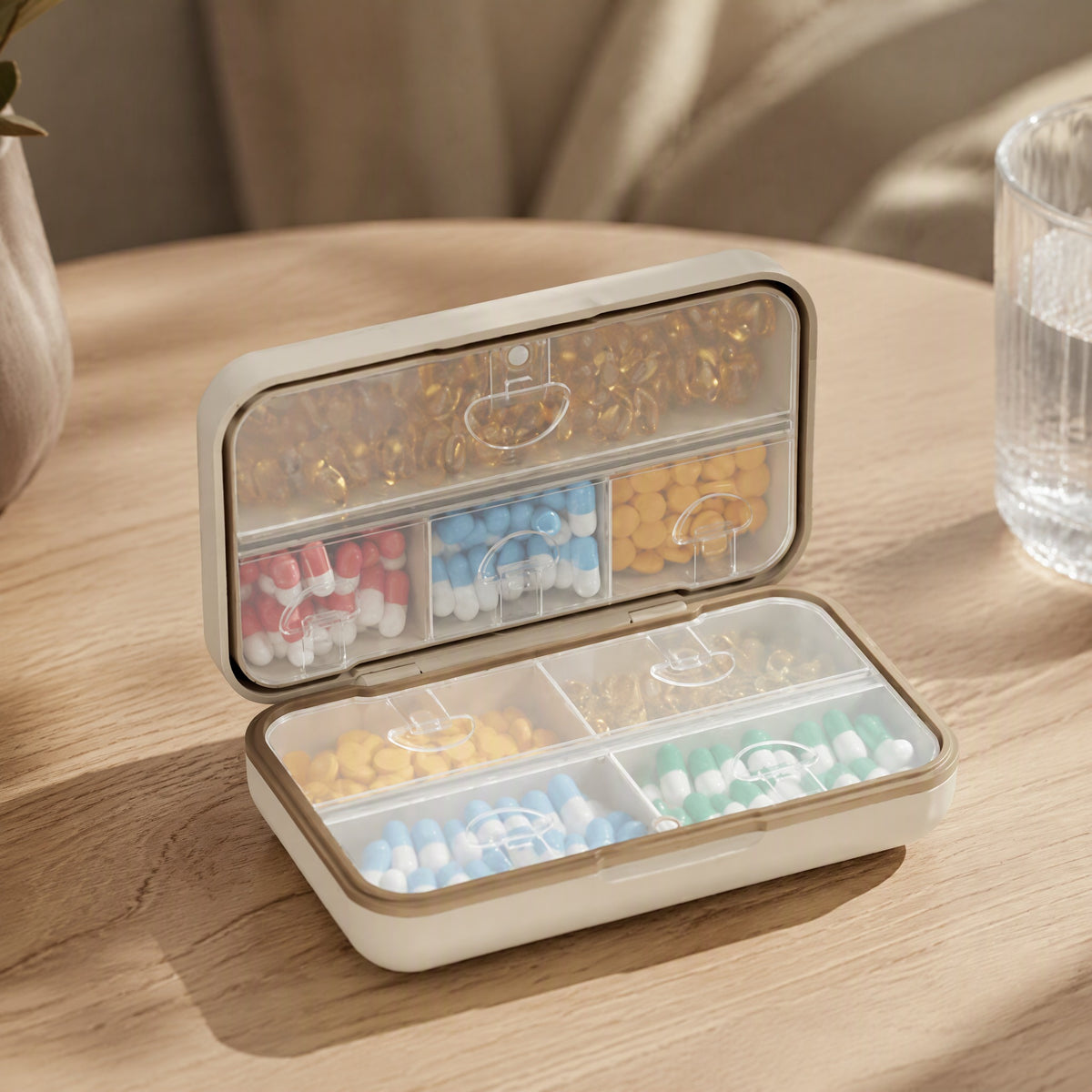 Pillorder™ Eight-Compartment Pill Box, styled close view