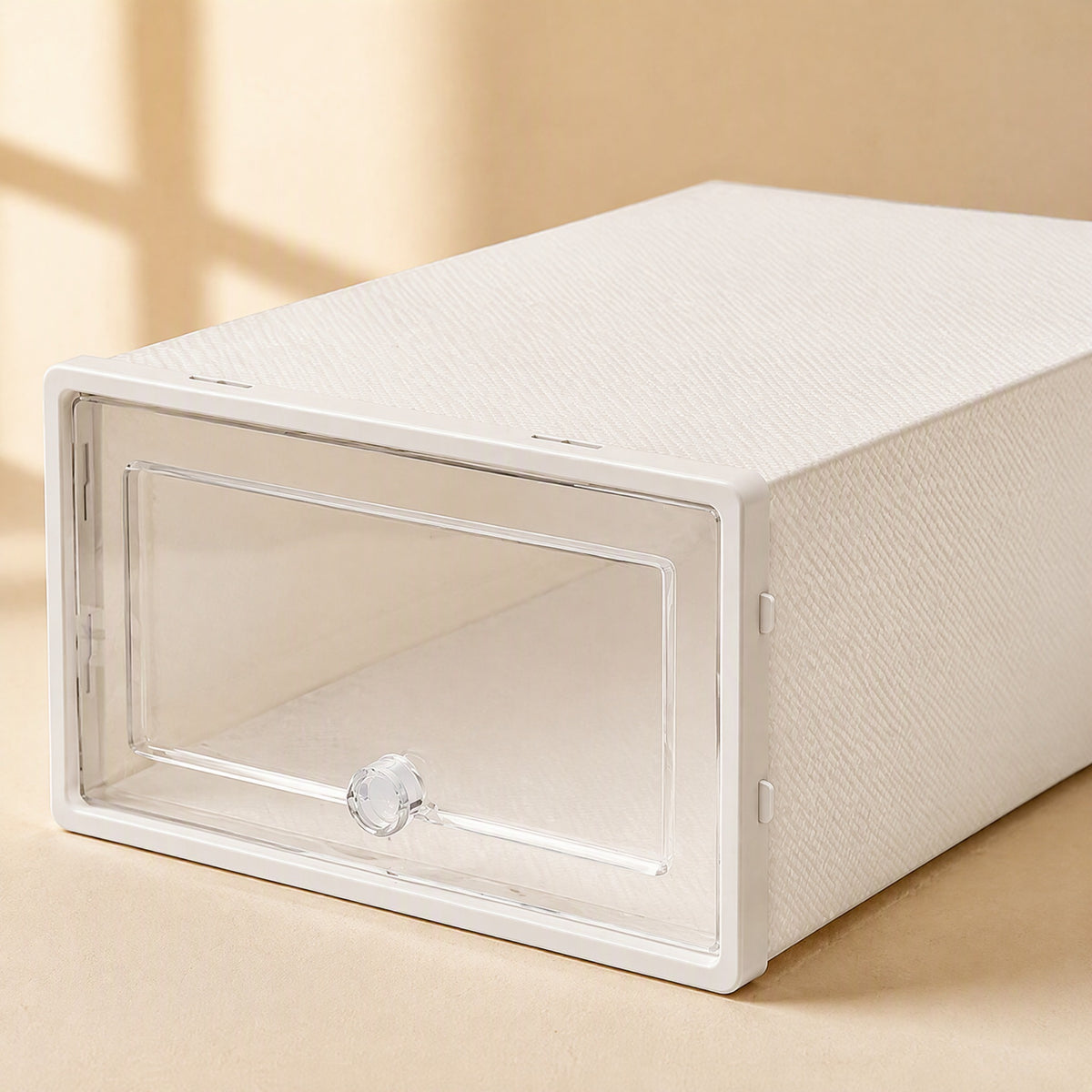 Shoestack™ Stackable Polypropylene Shoe Storage Box, material and detail close-up