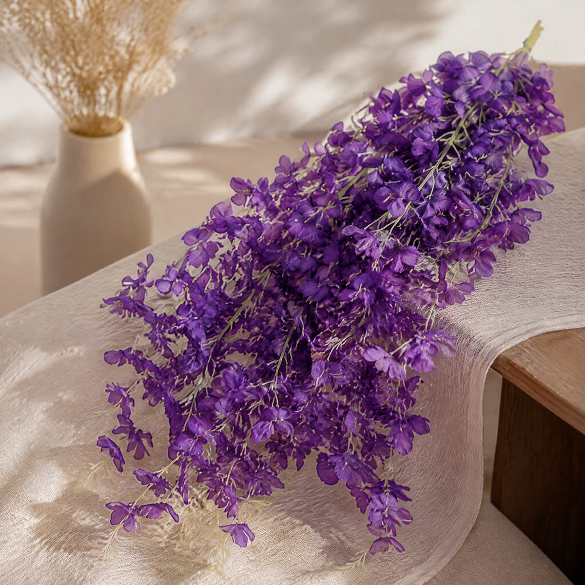 Wisteriaway™ Artificial Wisteria Flower Wall Hanging, styled close view