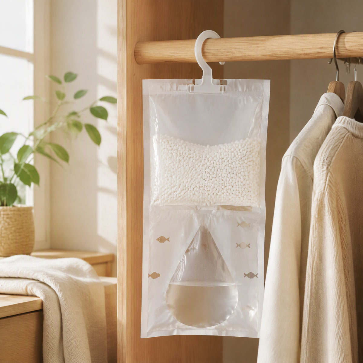 Dryhang™ Hanging Dehumidification Bag in a calm home setting