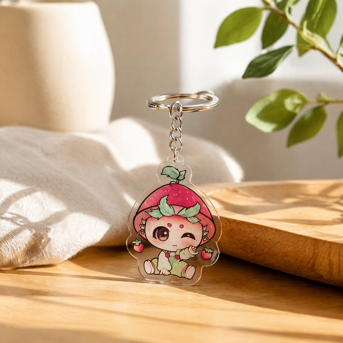 Keycharm™ Acrylic Anime Keychain in a calm home setting