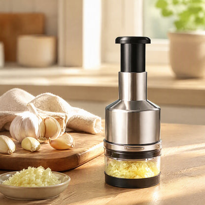 Clovesnip™ Stainless Steel Garlic Cutter Knife in a calm home setting