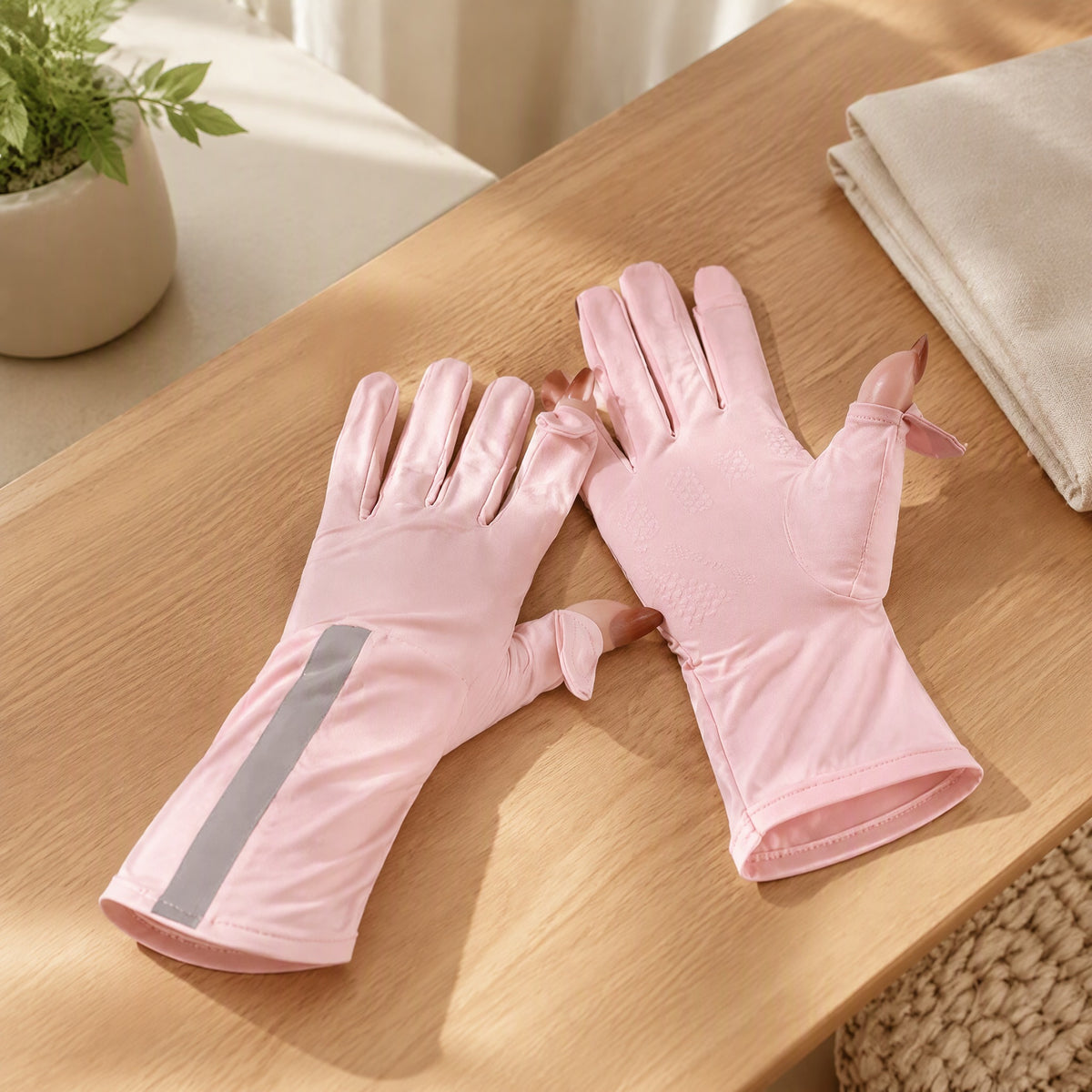 Icetap™ Ice Silk Touch Screen Sun Gloves in a calm home setting