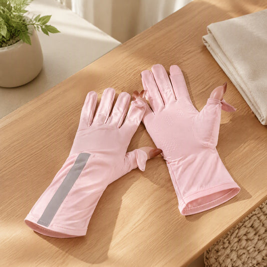 Icetap™ Ice Silk Touch Screen Sun Gloves in a calm home setting