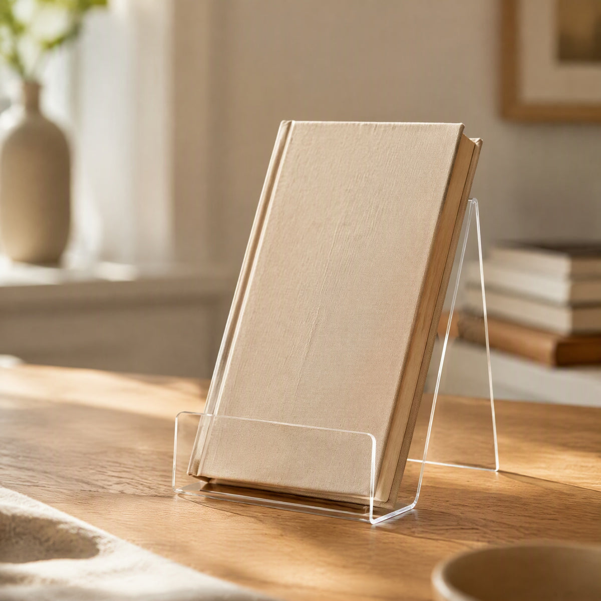 Clearleaf™ Transparent Acrylic Book Stand, styled close view