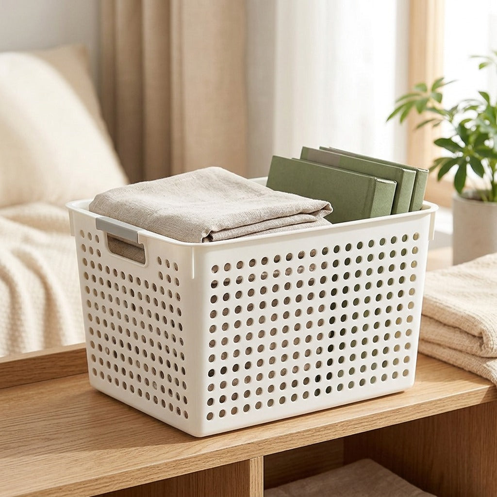 Tidynest™ PP Plastic Storage Basket in a calm home setting