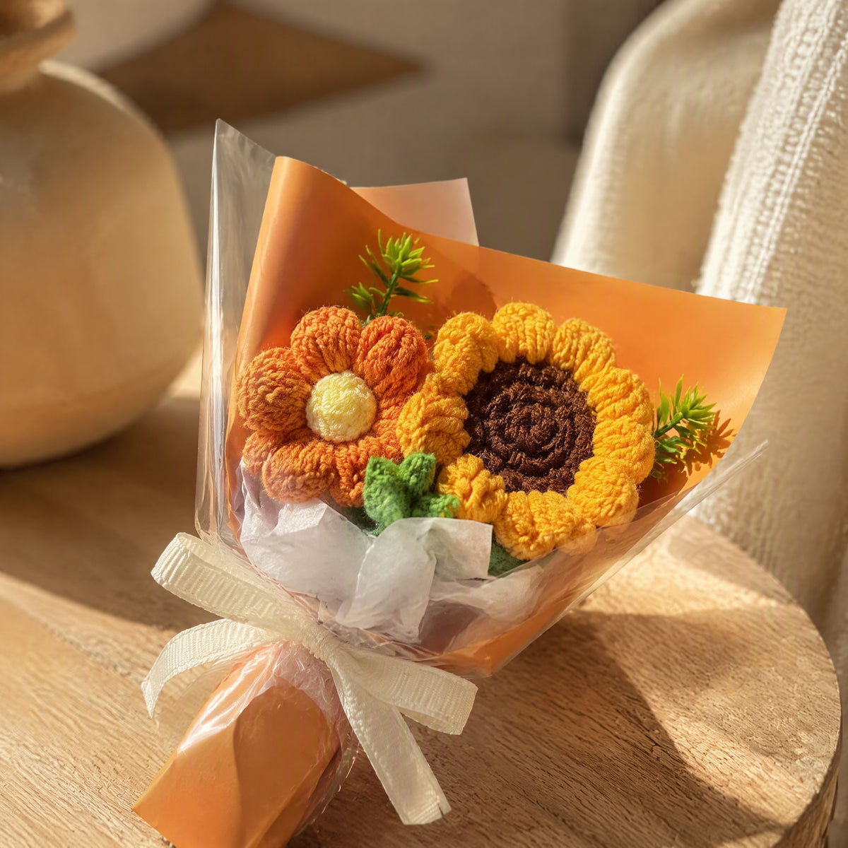 Yarnpetal™ Wool Yarn Artificial Flower Bouquet, styled close view