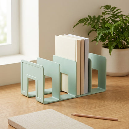 Pageframe™ Four-Frame Plastic Book Holder in a calm home setting