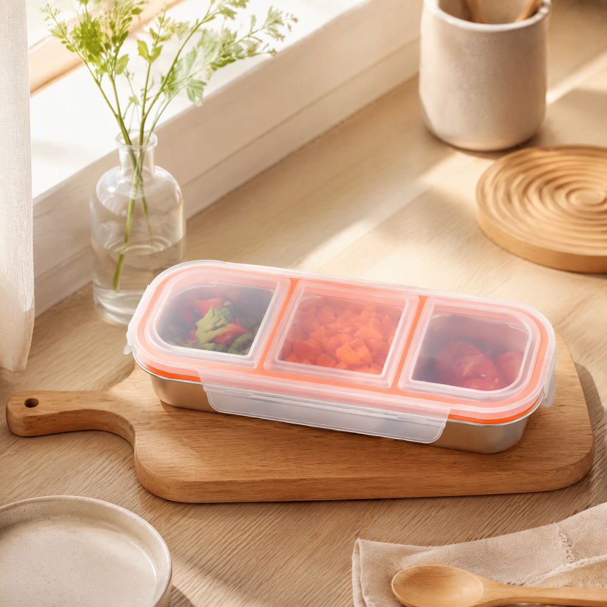 Steeltuck™ 304 Stainless Steel Compartment Lunch Box in a calm home setting