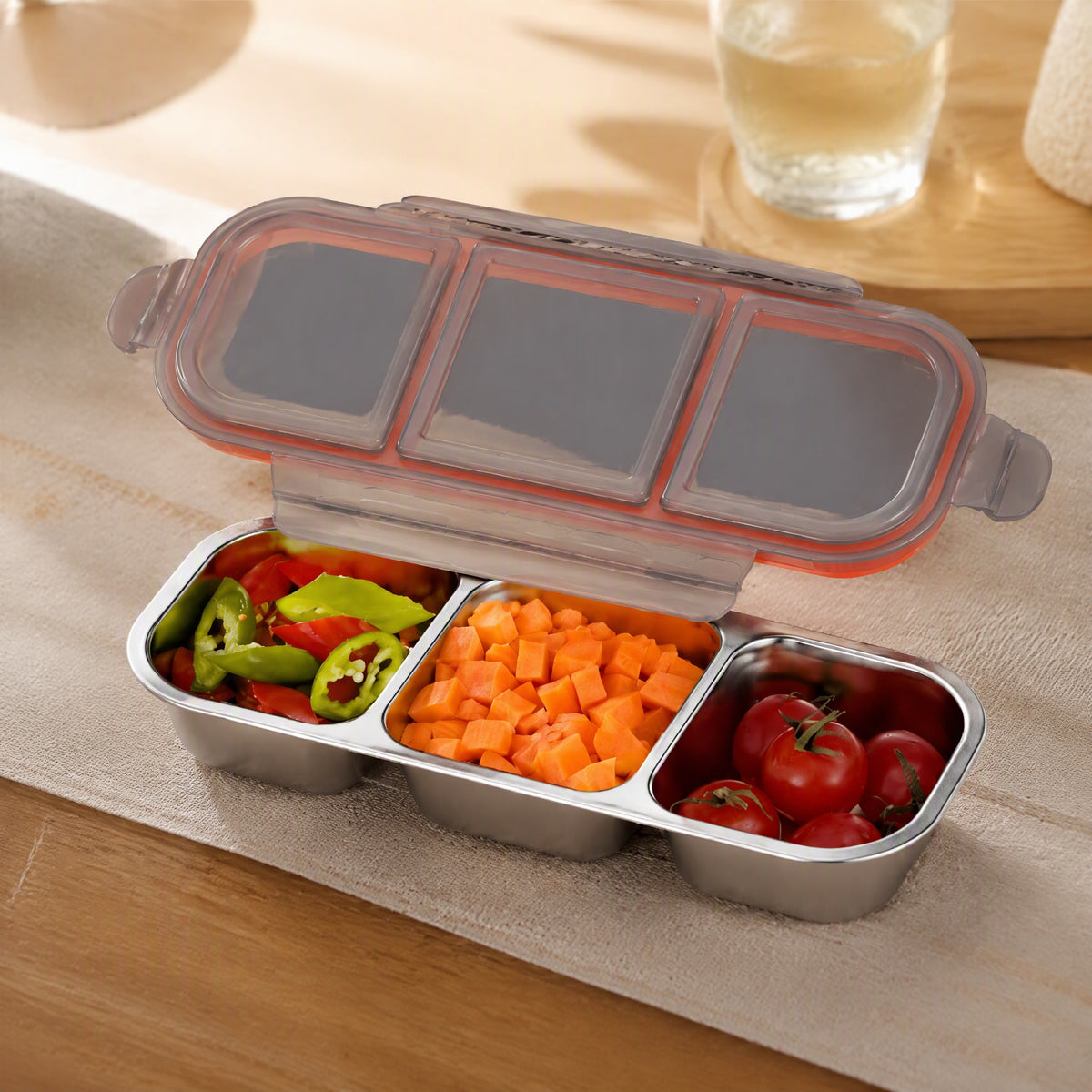 Steeltuck™ 304 Stainless Steel Compartment Lunch Box, styled close view