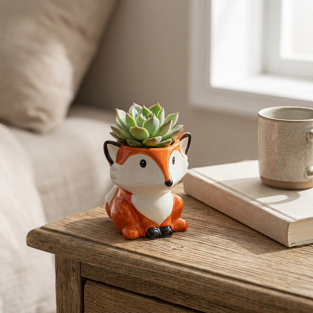 Cheerclay™ Ceramic Cartoon Flower Pot, styled close view