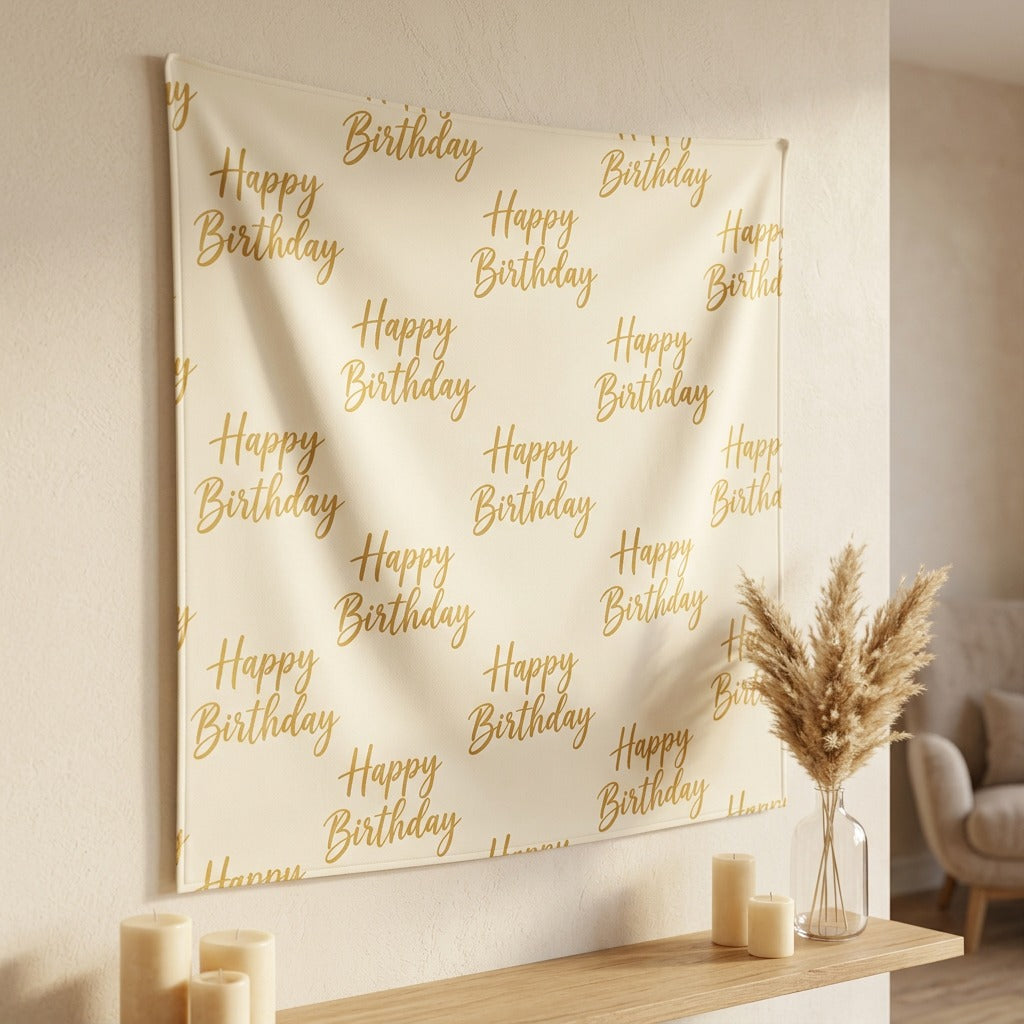 Partyglow™ Happy Birthday Backdrop Cloth, styled close view