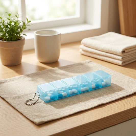 Weeknest™ Seven-Day Pill Storage Box in a calm home setting